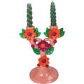 Candelabro Rosa x2 c/Flores Embutidas 26x20cm