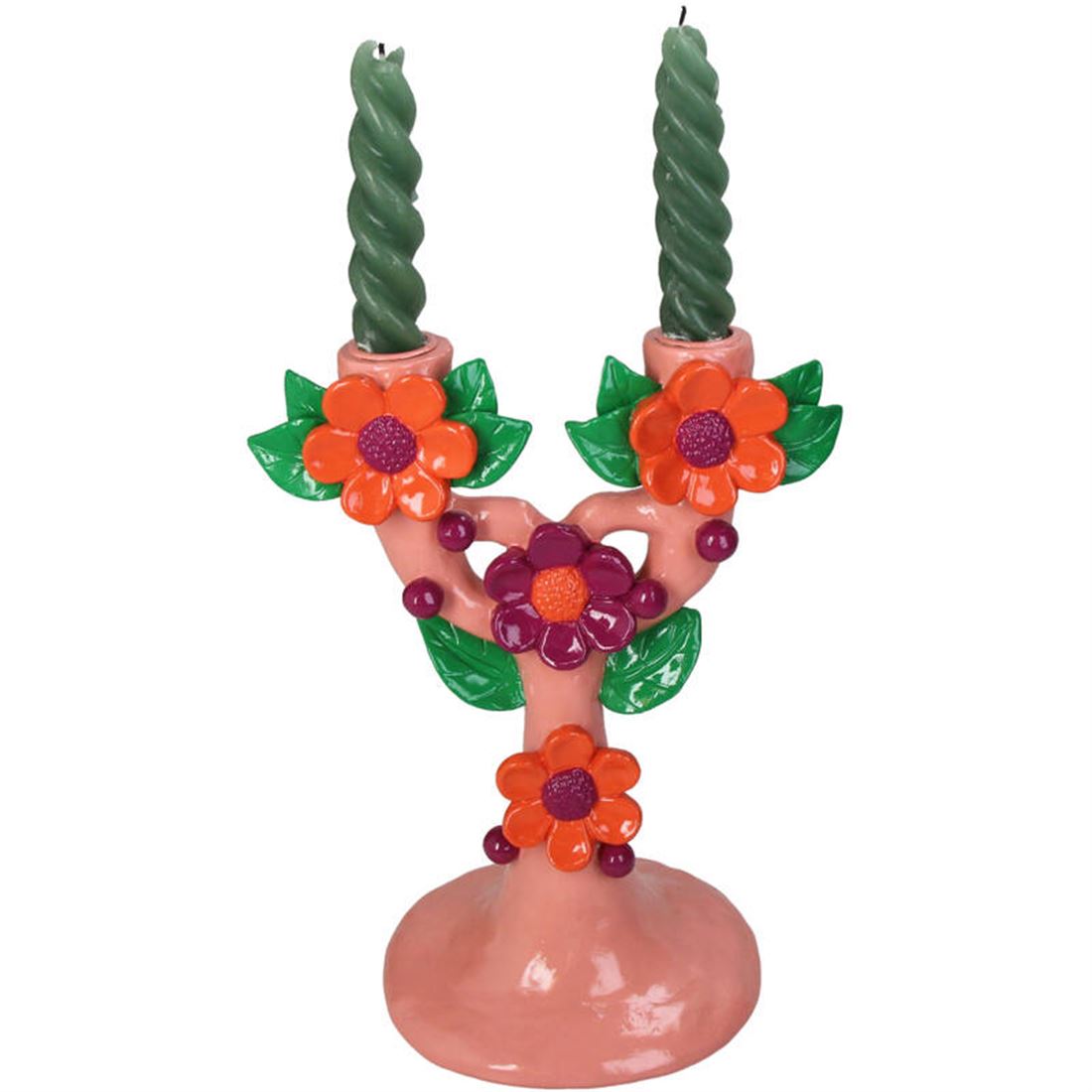Candelabro Rosa x2 c/Flores Embutidas 26x20cm
