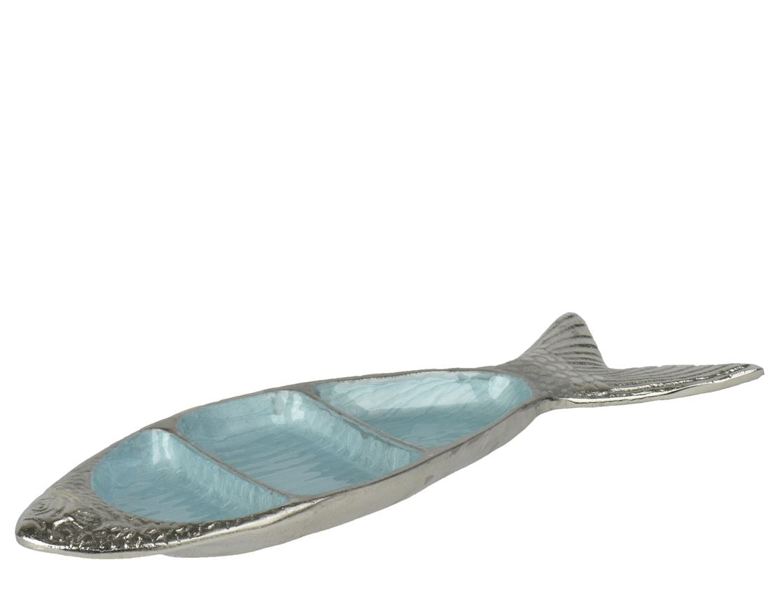 Travessa Metal Peixe Azul 36cm