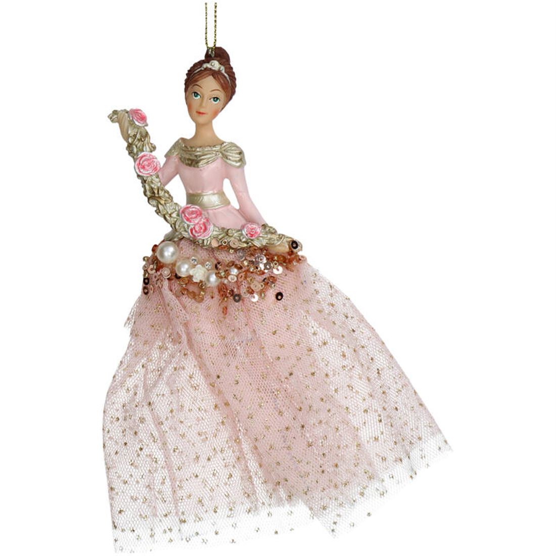 Ornamento Noiva Rosa/Branco p/Pendurar 16cm