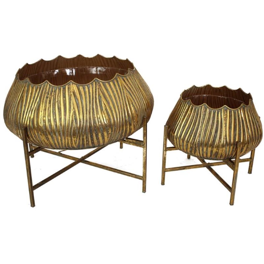 Floreira Metal Dourada c/Suporte 34x35cm