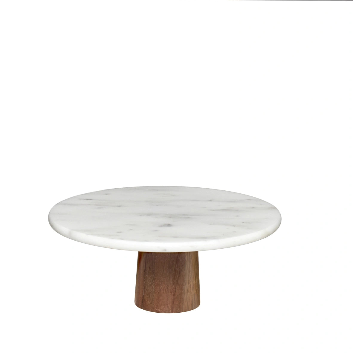 Prato Mármore Branco com Pé Madeira 25cm