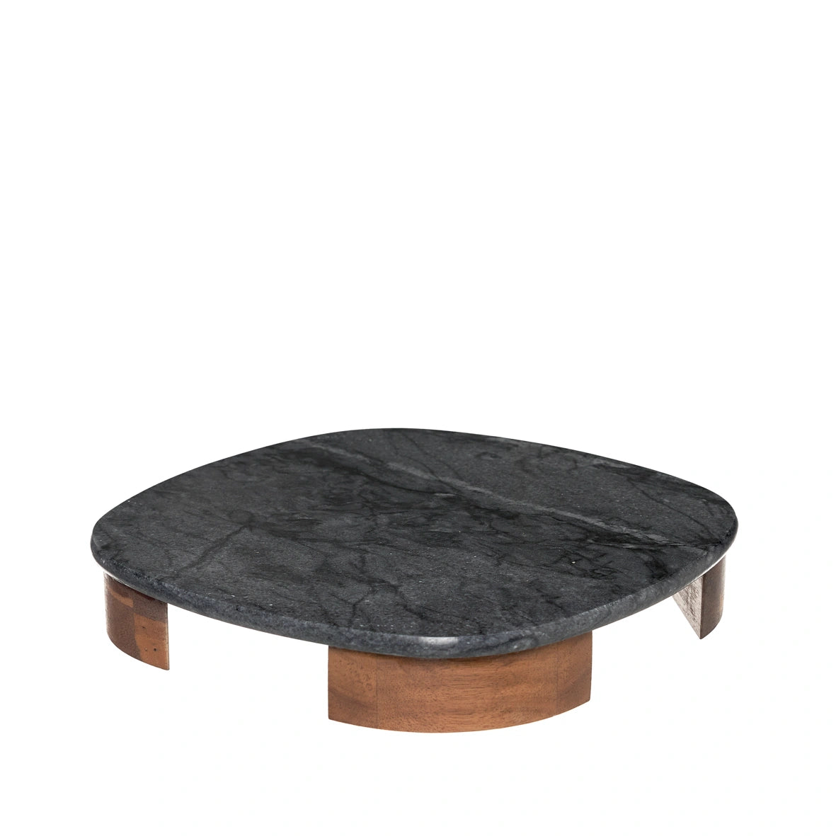 Prato Mármore Preto com Pés Madeira 30cm