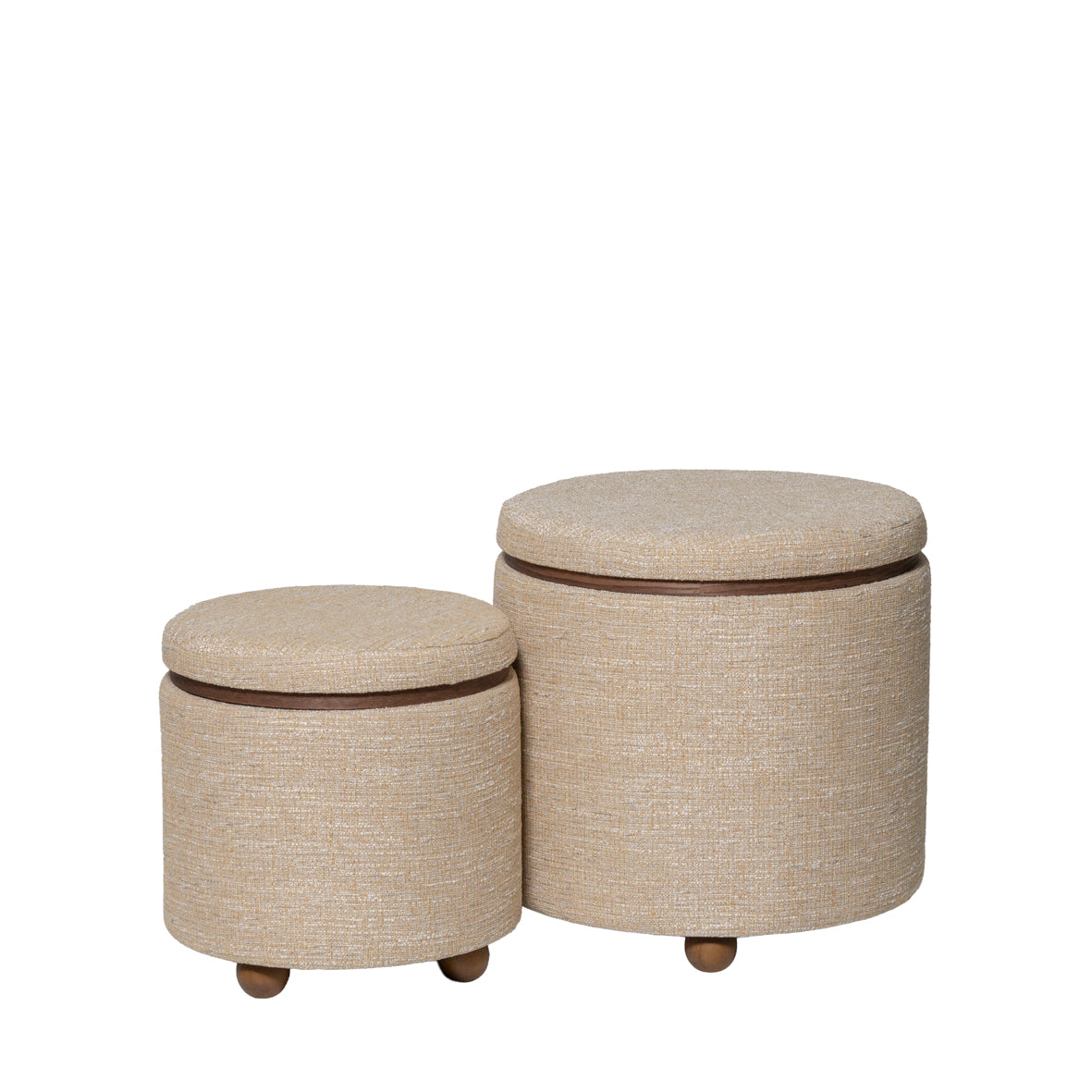 Conjunto 2 Puffs Madeira e Tecido Cinza